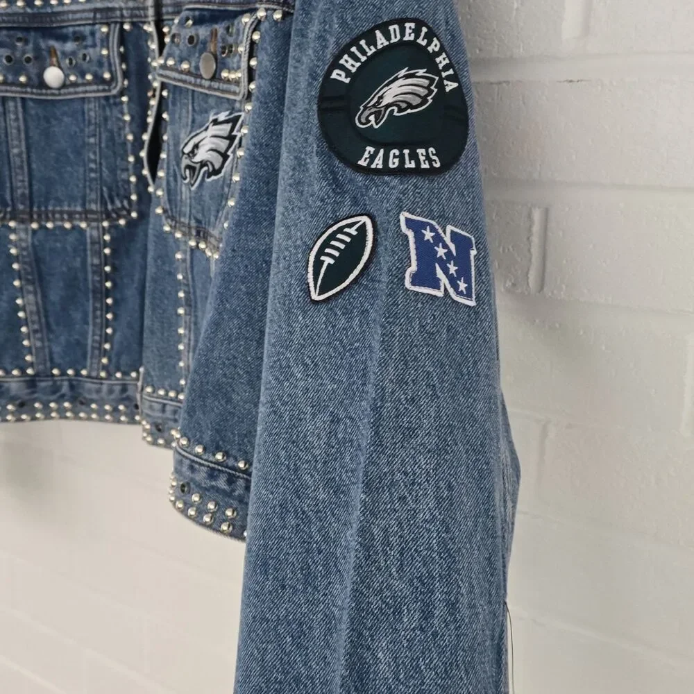 200$ G-III by Carl Banks Women's Philadelphia Eagles Studded Button Jacket Sz. L - Picture 6 of 15